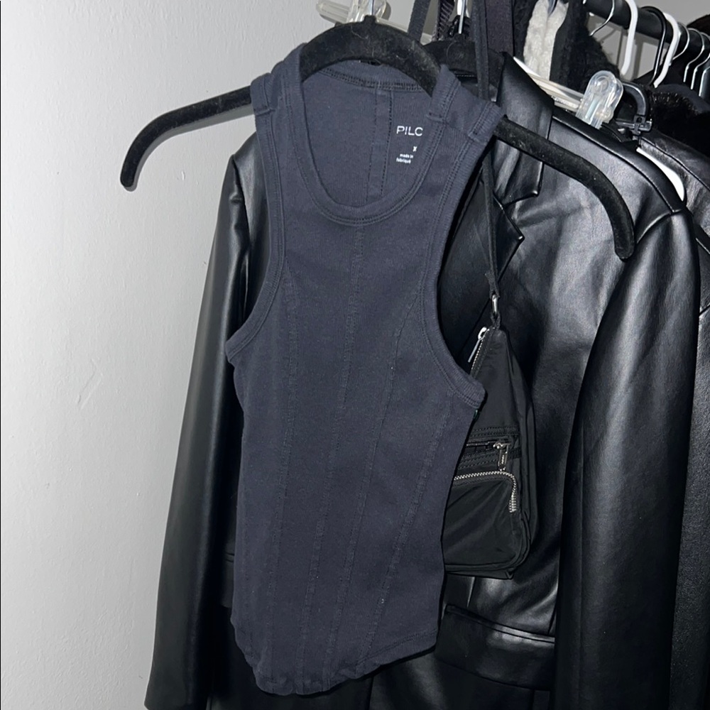 Women’s Black Tank Top Seam Detailed Grunge Streetwear Style